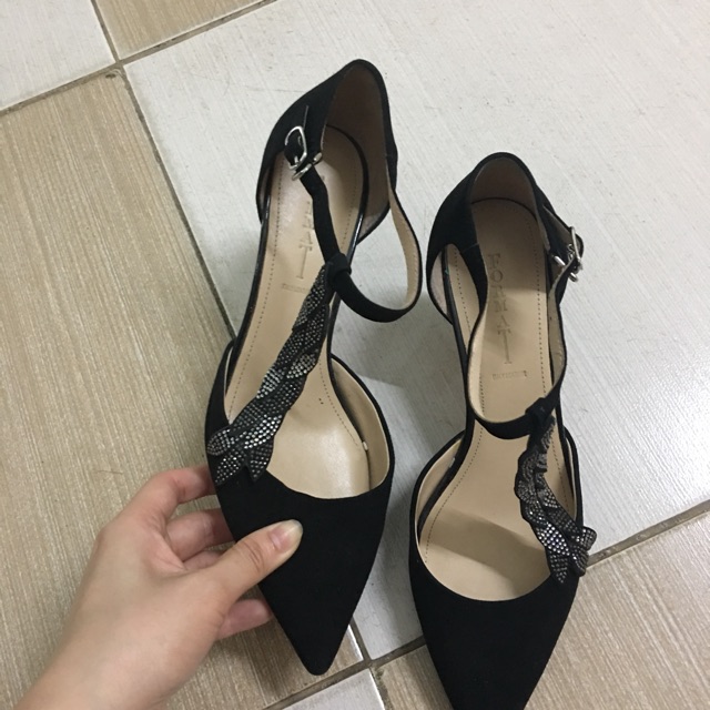 Giầy cao gót Format nhung đen cườm lá size 36