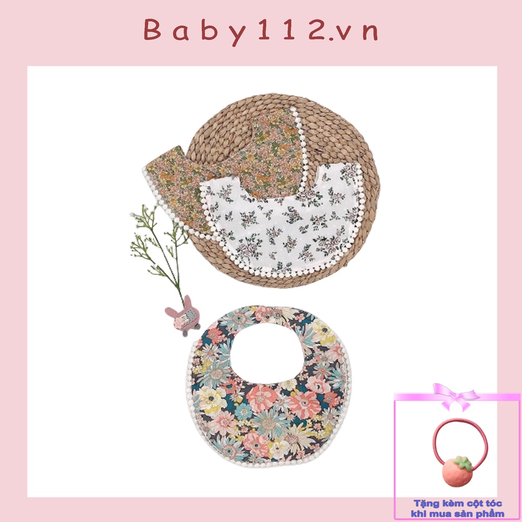 YẾM CỔ TRÒN ĂN DẶM ĐÁNG YÊU HỌA TIẾT IN HOA  VẢI COTTON CHO TRẺ SƠ SINH, BÉ TỪ 1,2,3 TUỔI