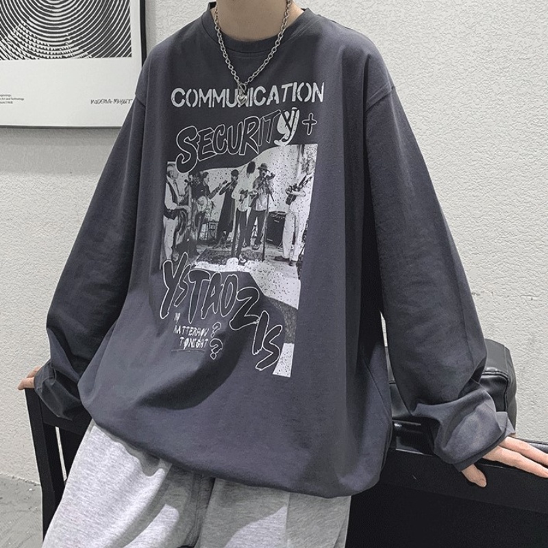 Áo thun tay dài cổ tròn in chữ size M-8XL thời trang mùa thu cho nam