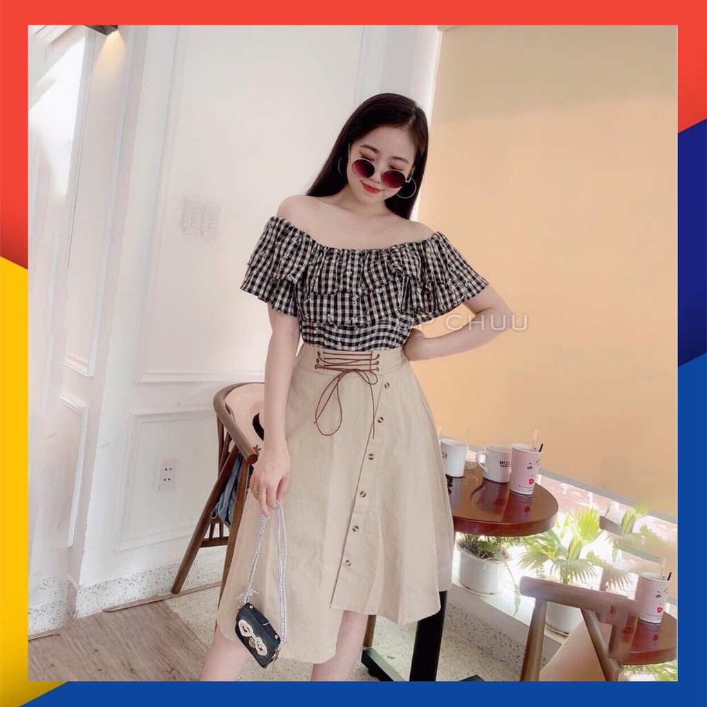 SET ÁO CARO TRỄ VAI CHÂN VÁY ĐAN SIÊU ĐẸP