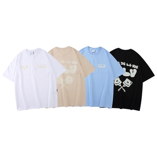 Áo Thun Cotton Tay Ngắn Cổ Tròn Dáng Rộng In Hình Bánh Donut Thời Trang Cho Cặp Đôi