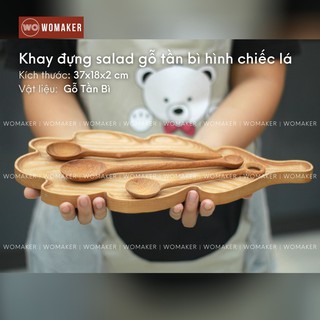 Khay Thớt Đựng Salad Gỗ Tần Bì Hình Chiếc Lá Đựng Thức Ăn, Trang Trí Nhà Hàng, Quán ăn, Cà Phê, Chụp ảnh sản phẩm