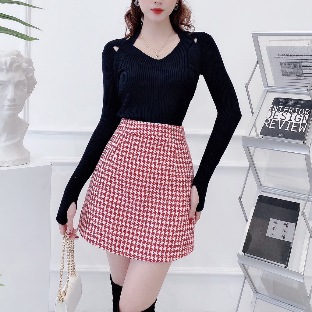 Chân váy dạ kẻ ziczac, chân váy chữ A dáng ngắn CV1085 KYMIE