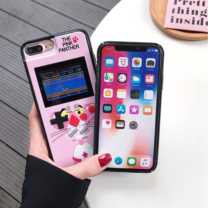 Ốp Điện Thoại Hình Máy Chơi Game Xếp Hình Báo Hồng Cho Iphone X Xs Xr Xsmax 6 6s 7 8 Plus