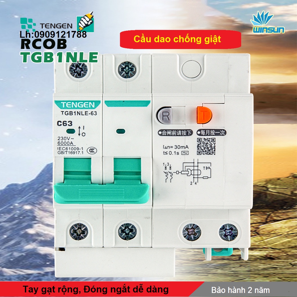 Tengen Cầu giao chống giật RCBO Tengen 2pha TGB1NLE-32 6-32A Winsun