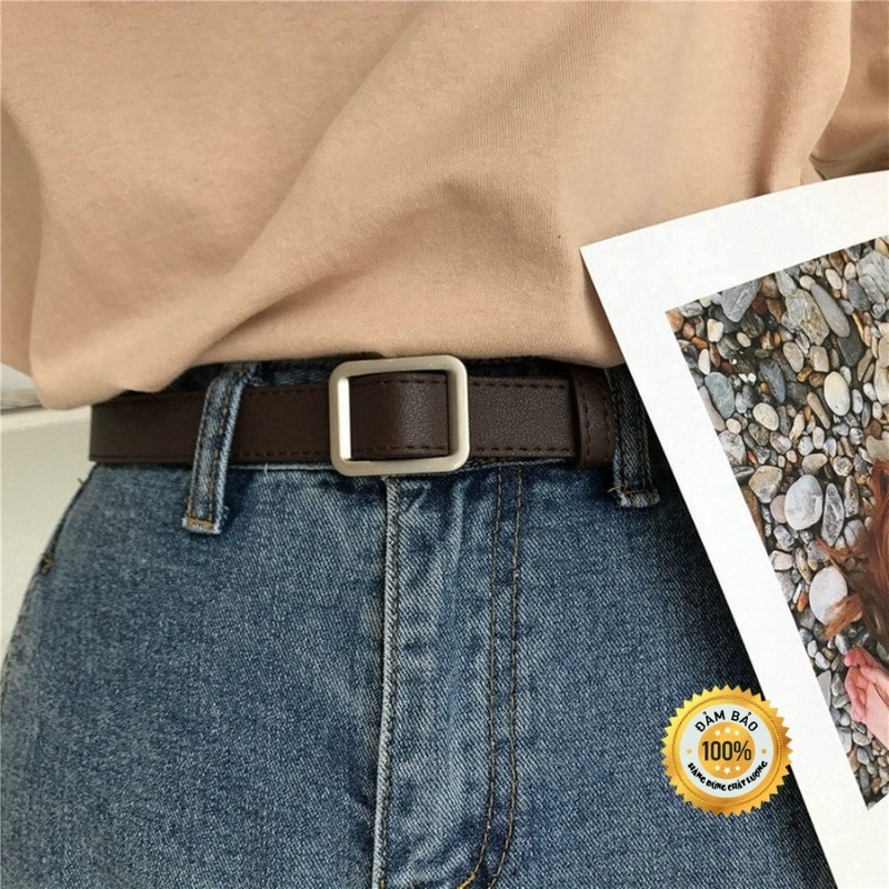 Thắt lưng nữ da mặt vuông nhôm