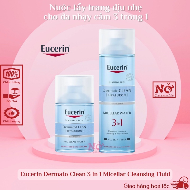 Nước tẩy trang dịu nhẹ cho da nhạy cảm Eucerin Dermato Clean Micellar Cleansing Fluid 3 in 1 125ml