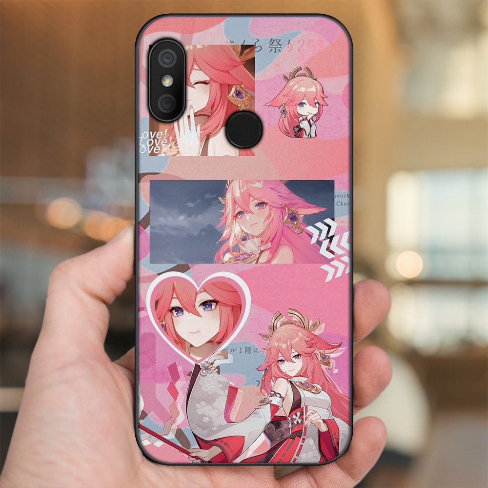 Ốp lưng Xiaomi Redmi 6 Pro, Mi A2 Lite viền đen in hình Yae Miko Genshin Impact