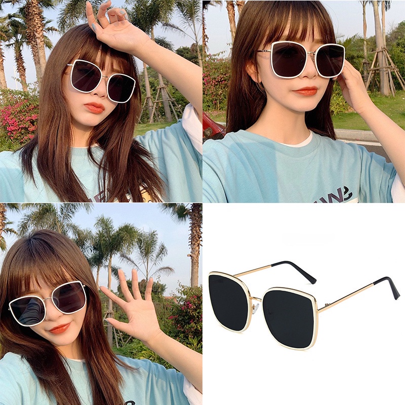 Kính Mát Tròng Vuông Gọng Kim Loại Chống Tia UV400 Phong Cách Hàn Quốc Thời Trang