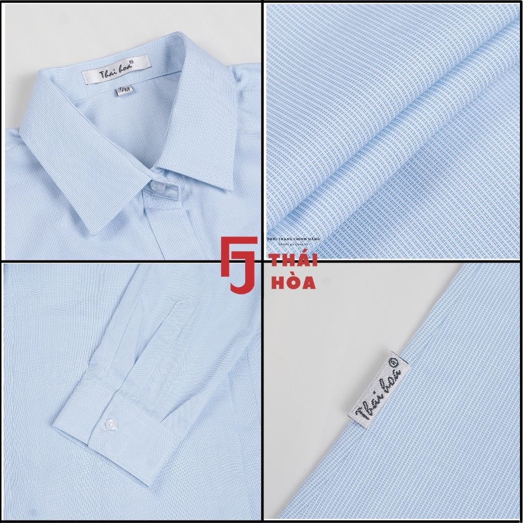 Áo sơ mi nữ đẹp dài tay công sở kẻ tăm caro chìm màu xanh cotton Thái Hoà 631-12-01
