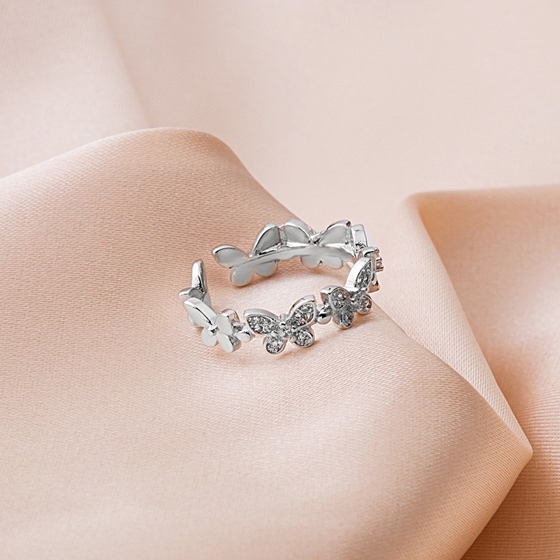 Nhẫn nữ đẹp J532 hồ điệp đính đá Freesize màu ánh kim phong cách Hàn Quốc