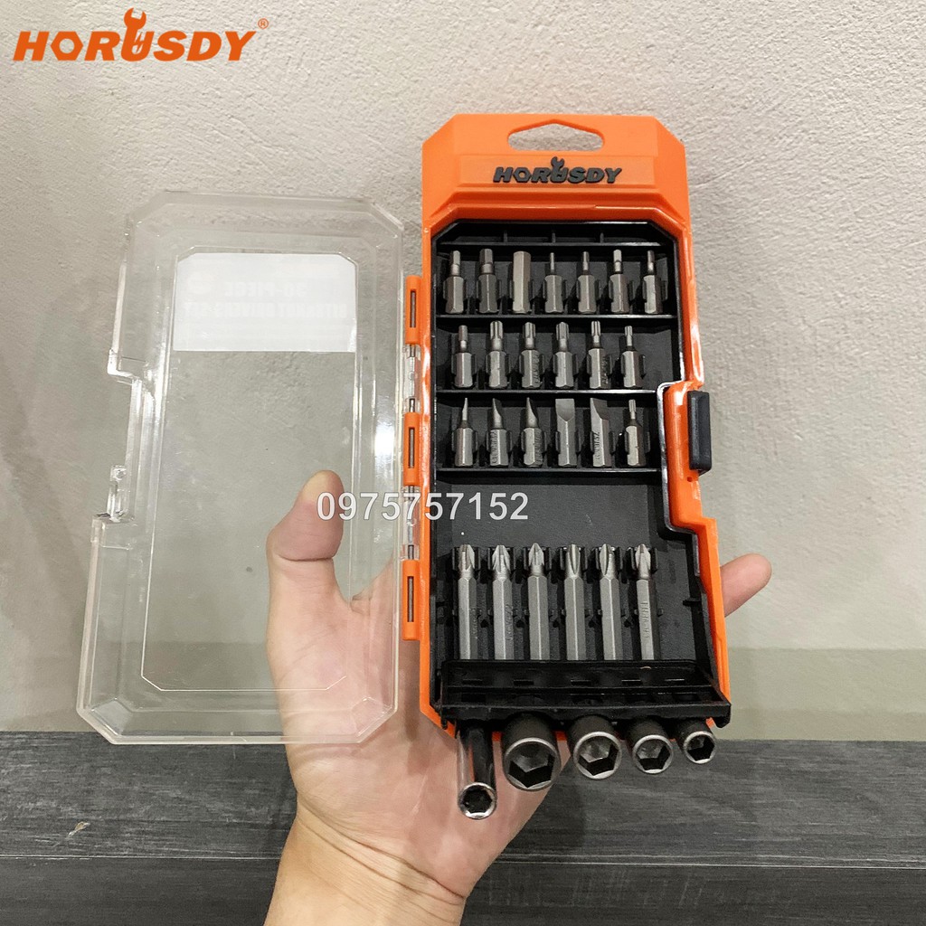 Bộ 30 chi tiết mũi vít đa năng chuôi lục giác 6.35mm HORUSDY 25mm 50mm – Đầu lục giác, hoa thị, 2 cạnh, 4 cạnh thép CR-V