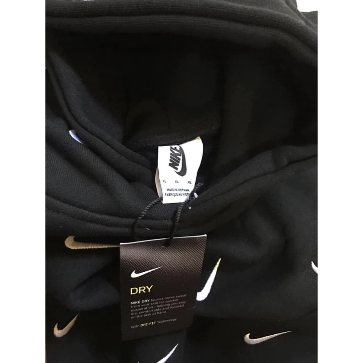 Hodie nike thêu logo đen