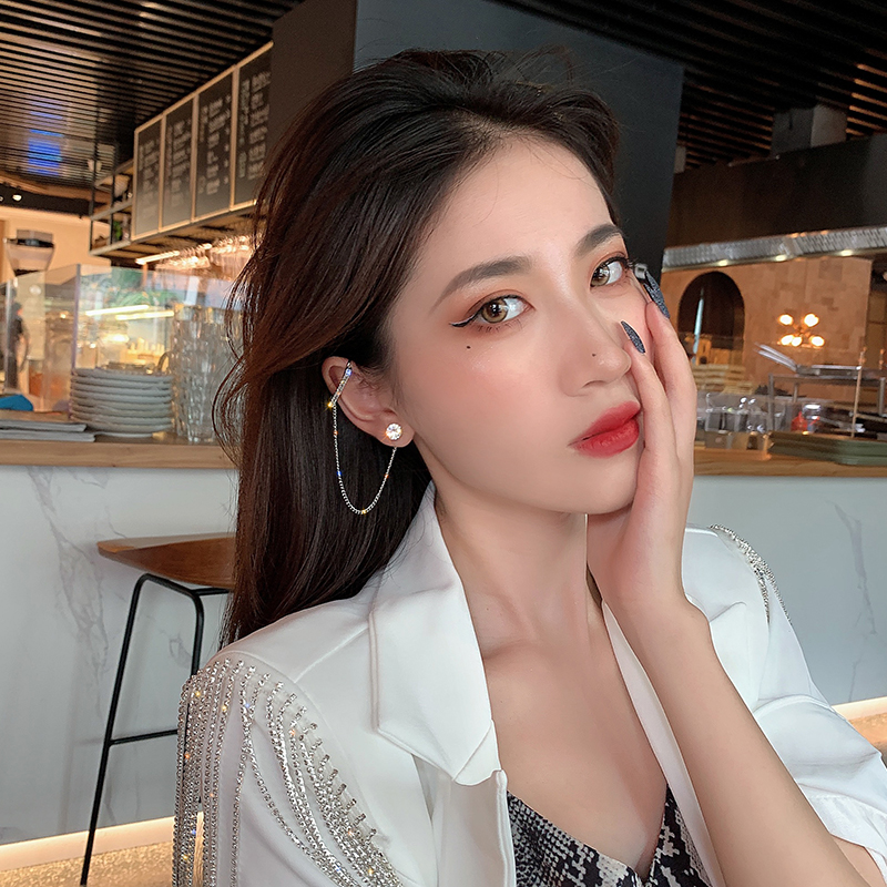 Bông Tai Dây Xích Bằng Bạc Đính Đá zircon Thời Trang Hàn Quốc Cho Nữ