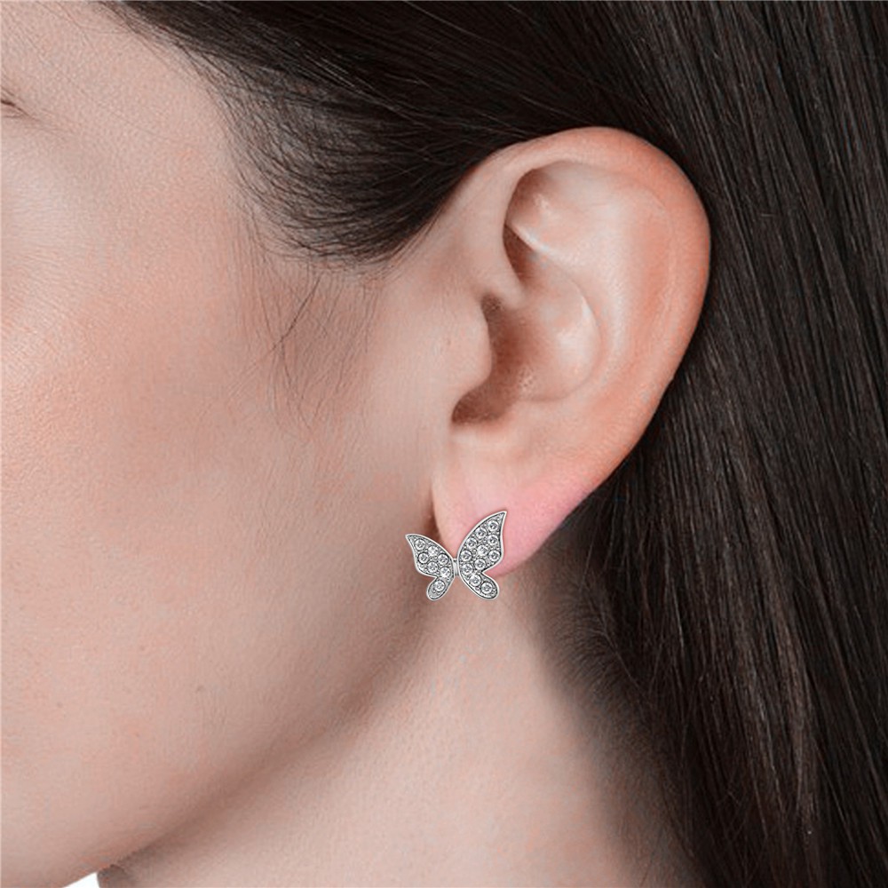 Khuyên tai bạc nữ Cecy cánh bướm đôi nạm đá xinh xắn 185-WG