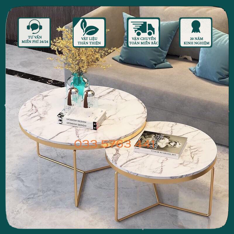 Bàn trà sofa kích thước D48 và D70 mặt đá sang trọng, có ngăn kéo tiện lợi