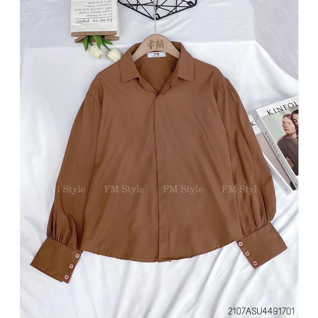 Áo sơ mi nữ FM Style sơ mi công sở tay dài form tôn dáng, chất cotton cao cấp, phong cách Ulzzang Hàn Quốc 210717203
