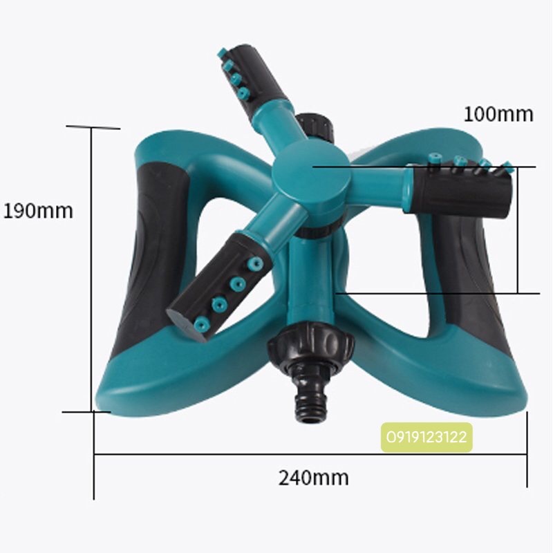 Đầu tưới 3 cánh xoay 360° Chân đế hình cánh bướm Lắp nối nhanh 16