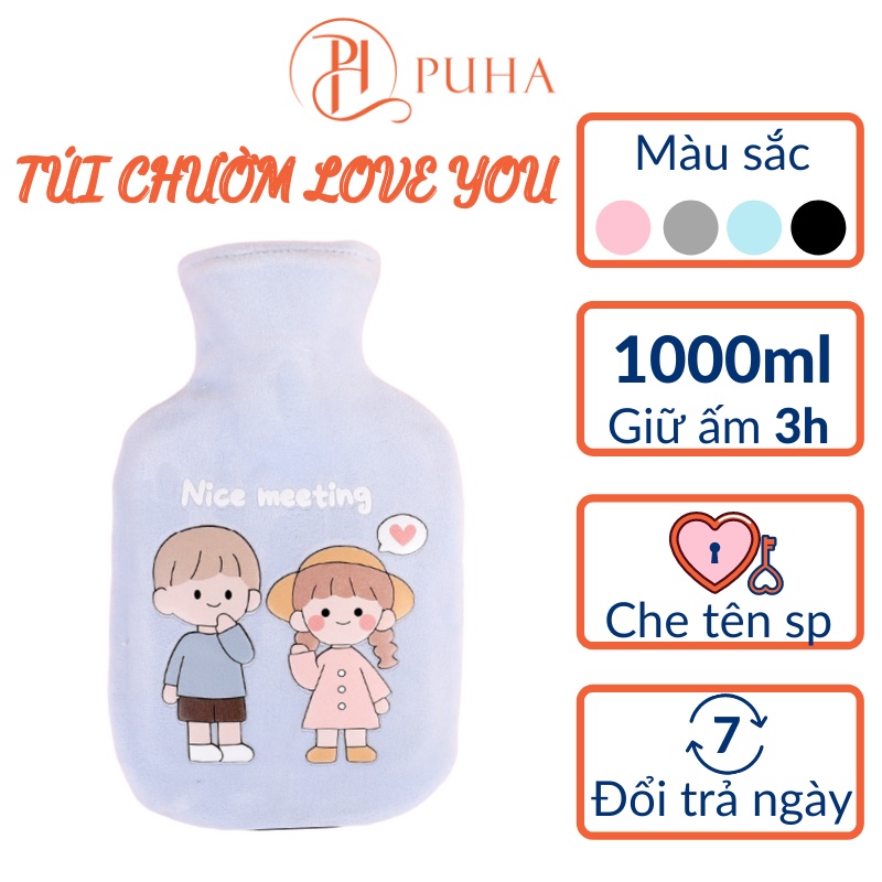 [Mã LIFEHLSALE1 giảm 10% đơn 150K] Túi chườm nóng lạnh đau bụng kinh phiên bản quà tặng bạn gái mẫu Love You PUHA 1000ml