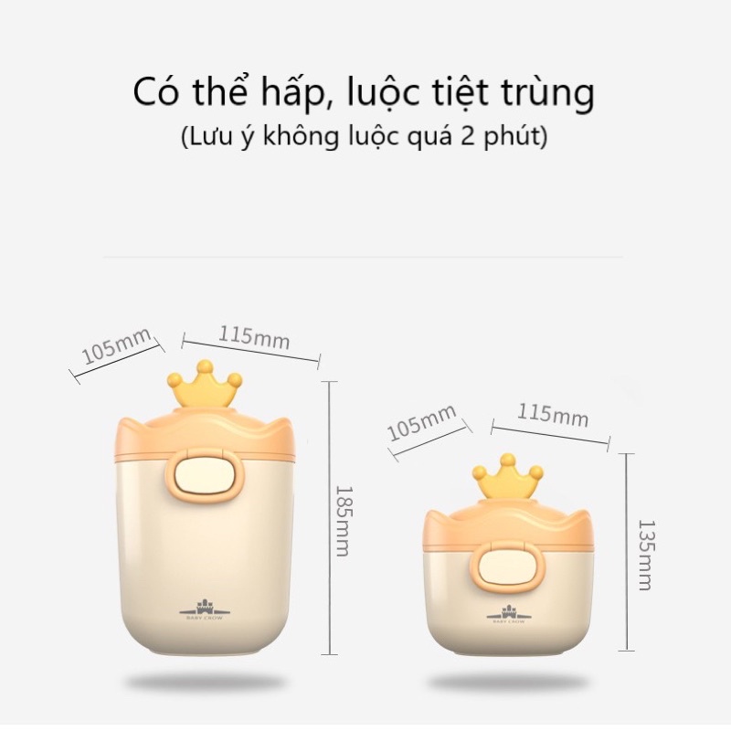 Hộp trữ sữa bột, đồ khô hình vương miệng cao cấp Baby Crown nhựa PP chính hãng