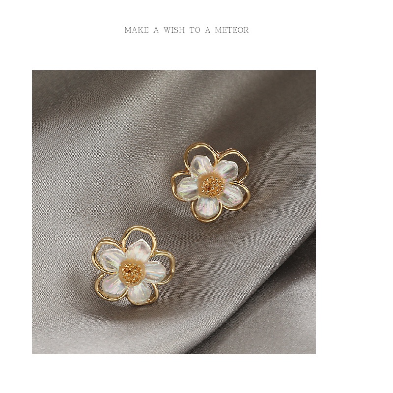 Khuyên tai mặt hình bông hoa hai lớp đính đá phong cách Hàn Quốc thời trang