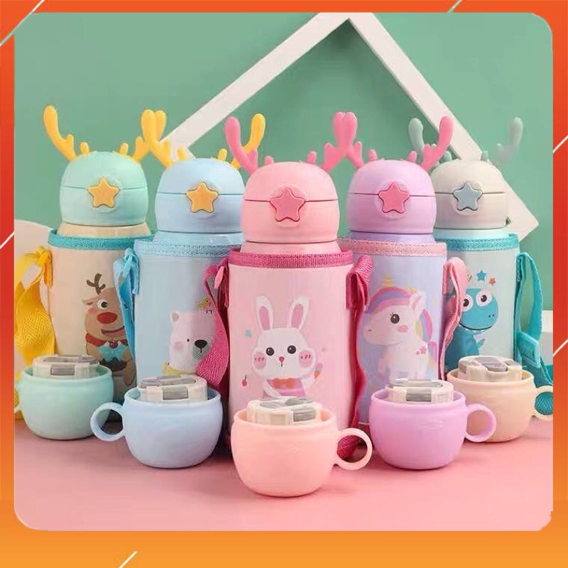 Bình Nước Giữ Nhiệt Cute Đáng yêu Cho Bé Hàng Cao Cấp, Lõi Thép Không Gỉ, Phù Hợp Đi Học, Dã Ngoại - Lado Shop