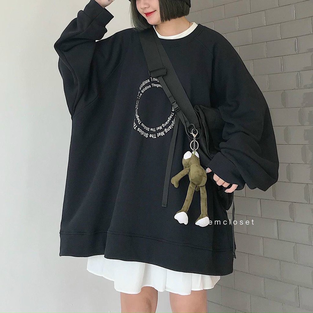 Áo Sweater Form Rộng Dài Tay In Chữ Hình Tròn 2 Màu Ulzzang ASW06