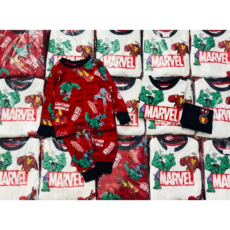 Set 2 bộ cotton dài tay bé trai siêu nhân Marvel trắng đỏ