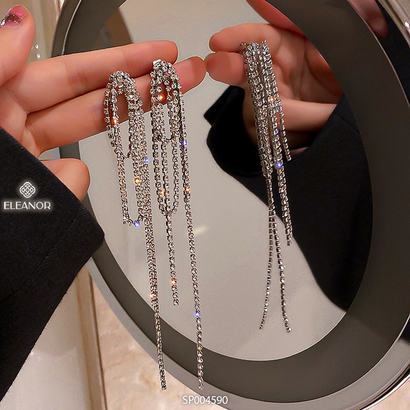 Bông tai nữ nụ chuôi bạc 925 Eleanor Accessories dáng dài đính đá lấp lánh phong cách Hàn Quốc thời trang sang trọng