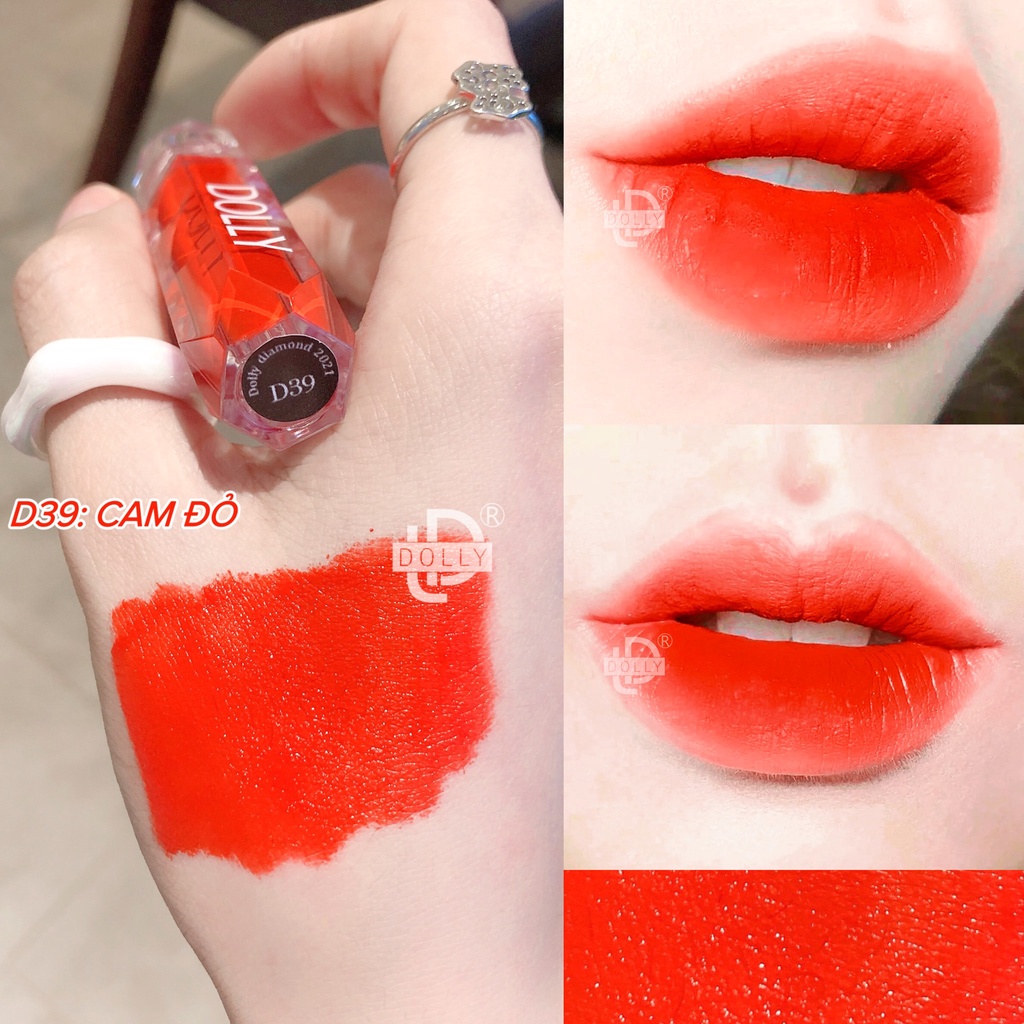 Son Kem Lì DOLLY DIAMOND VELVET Không Chì Cao Cấp NEW 2022 Màu Cam Đỏ