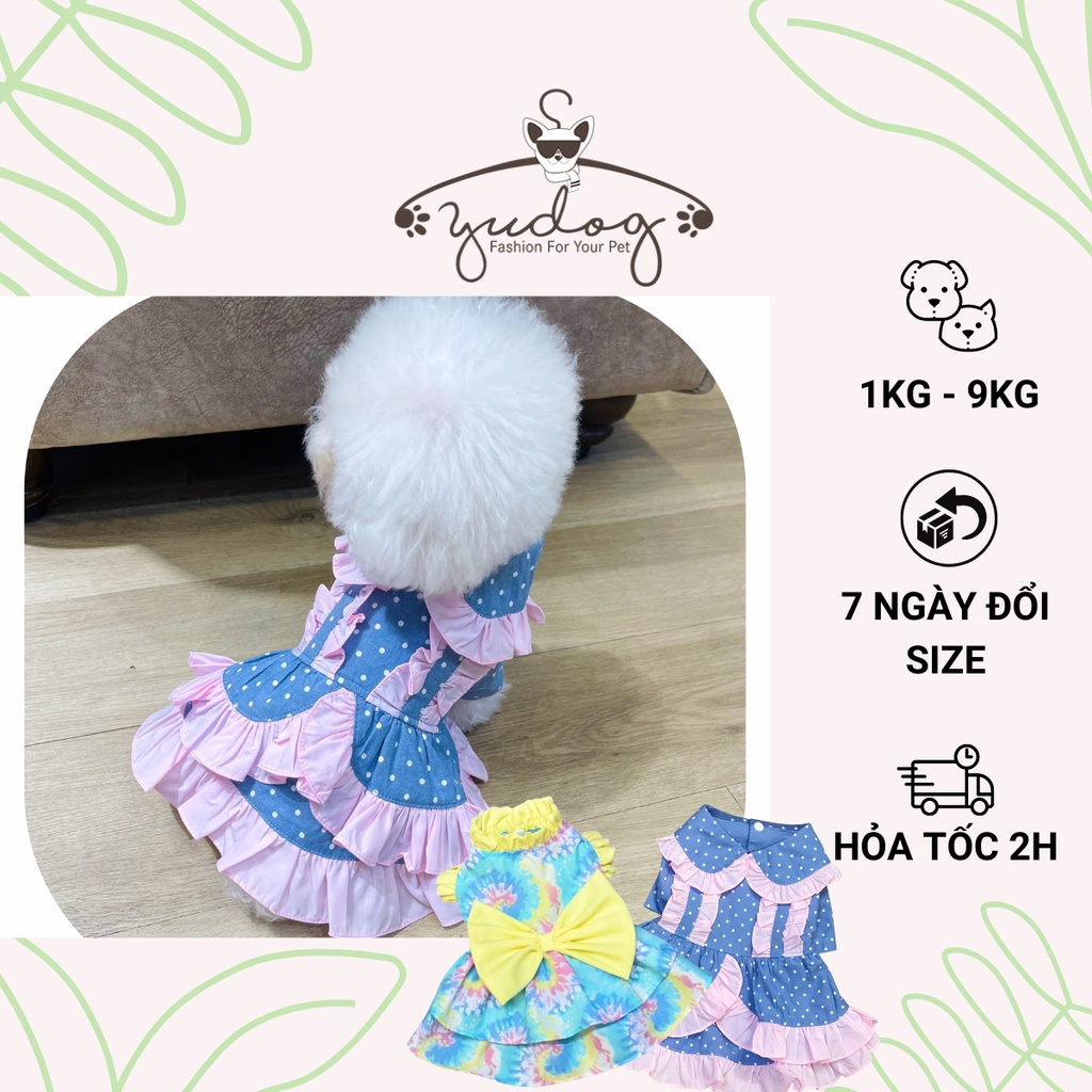 Đầm cổ sen chấm bi cho thú cưng chó mèo, đầm xinh cho chó mèo yudog