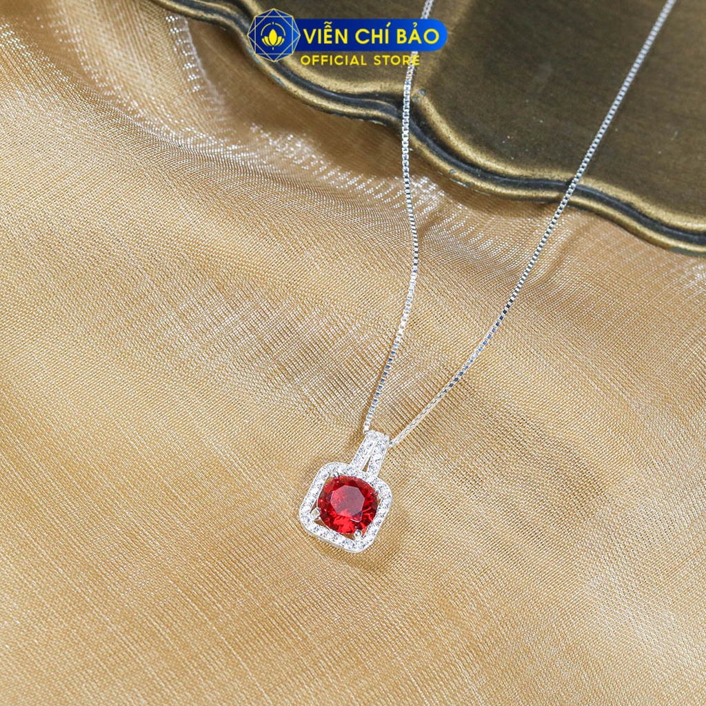 Dây chuyền bạc nữ đá vuông nhiều màu chất liệu bạc 925 thời trang phụ kiện trang sức Viễn Chí Bảo D400779