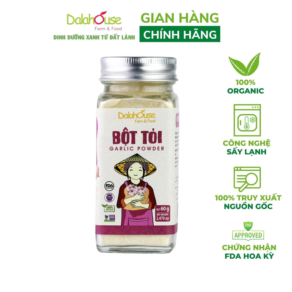 Bột tỏi organic nguyên chất Dalahouse công nghệ sấy lạnh tiêu chuẩn Châu Âu lọ 60 gr