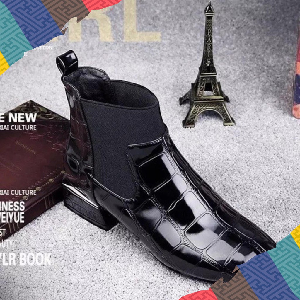 Hàng order 12-15 ngày size 35- 40, 41, 42- boots phối chun da vân cá sấu cao 3cm Quảng Châu Ullzang