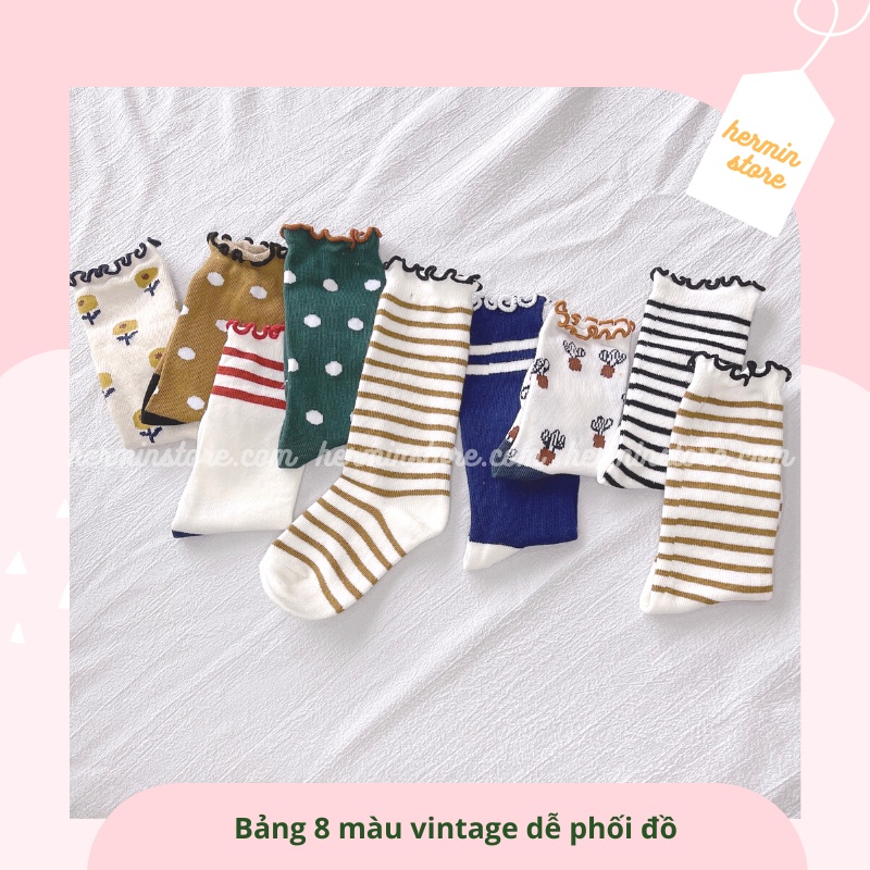 Vớ cho bé dáng cổ cao bèo nhún - tất cho bé vintage chất len cotton dệt sợi mềm mại và thoáng khí