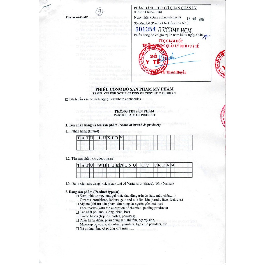 Kem dưỡng da che khuyết điểm chống nắng CC CREAM TATU WHITENING Spf50+/PA+++ 40ml