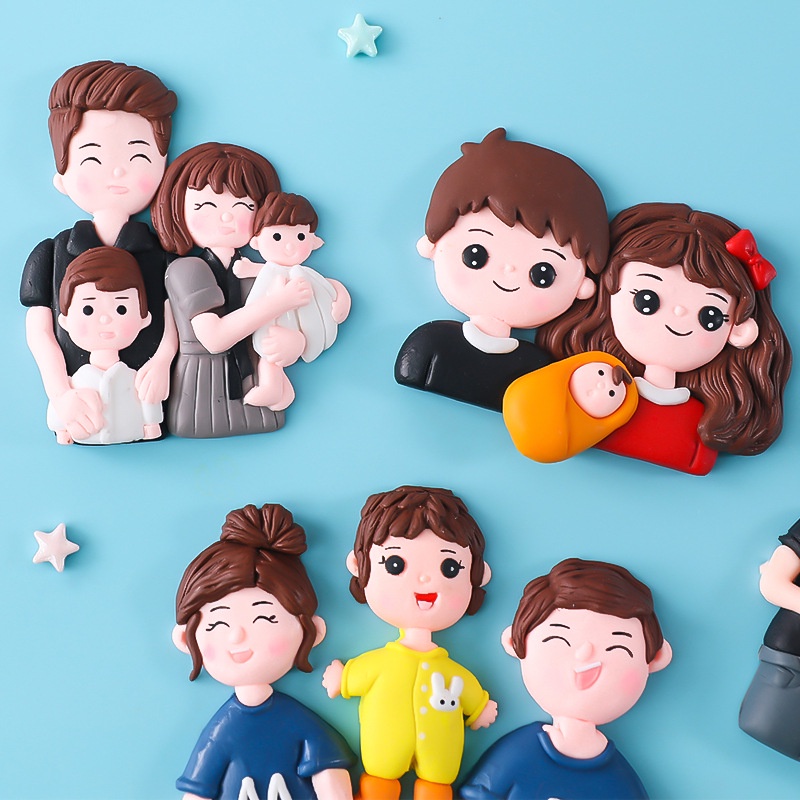 Bộ Dụng Cụ Trang Trí Bánh Kem Bằng Gốm Mềm Hình Gia Đình Cha Mẹ Và Con Gái