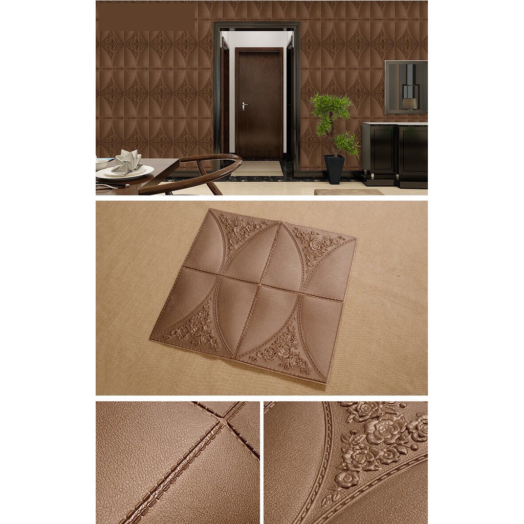 Xốp dán tường giả da hoa hồng miếng dán tường 3d có keo sẵn 70*77cm