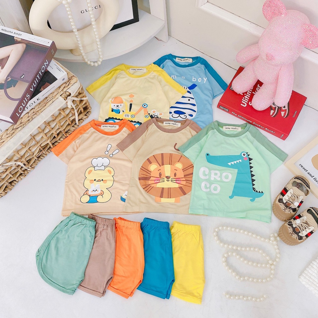 Bộ cộc tay ngắn tay thun lạnh cho bé trai bé gái hàng Minky Mom màu viền tay đẹp. Bé 9-23kg. MMCT18 Shop-Mẹ-Rùa