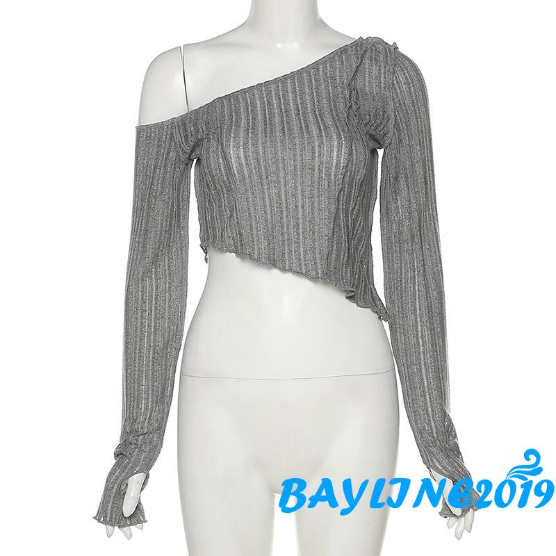 Áo thun dài tay lệch vai màu trơn thời trang cho nữ