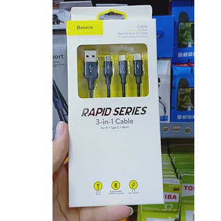 Dây sạc Baseus 3in 1 iphone -Type-c - micro