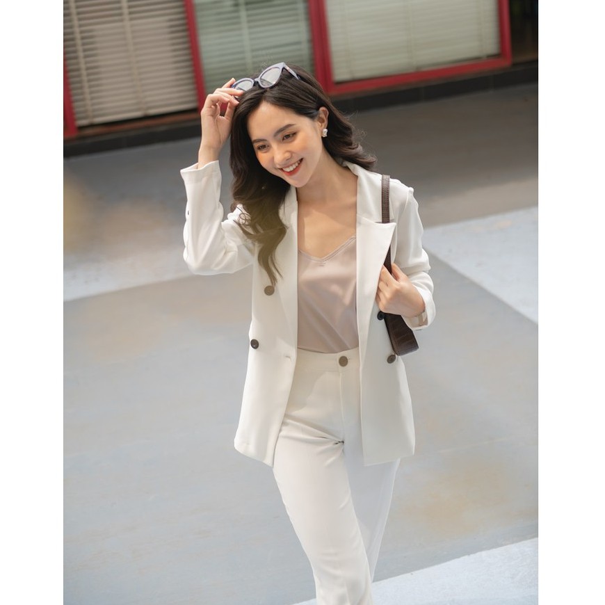Set Vest nữ trắng Mosohali dáng suông set blazer nữ thời trang công sở thiết kế mosohali