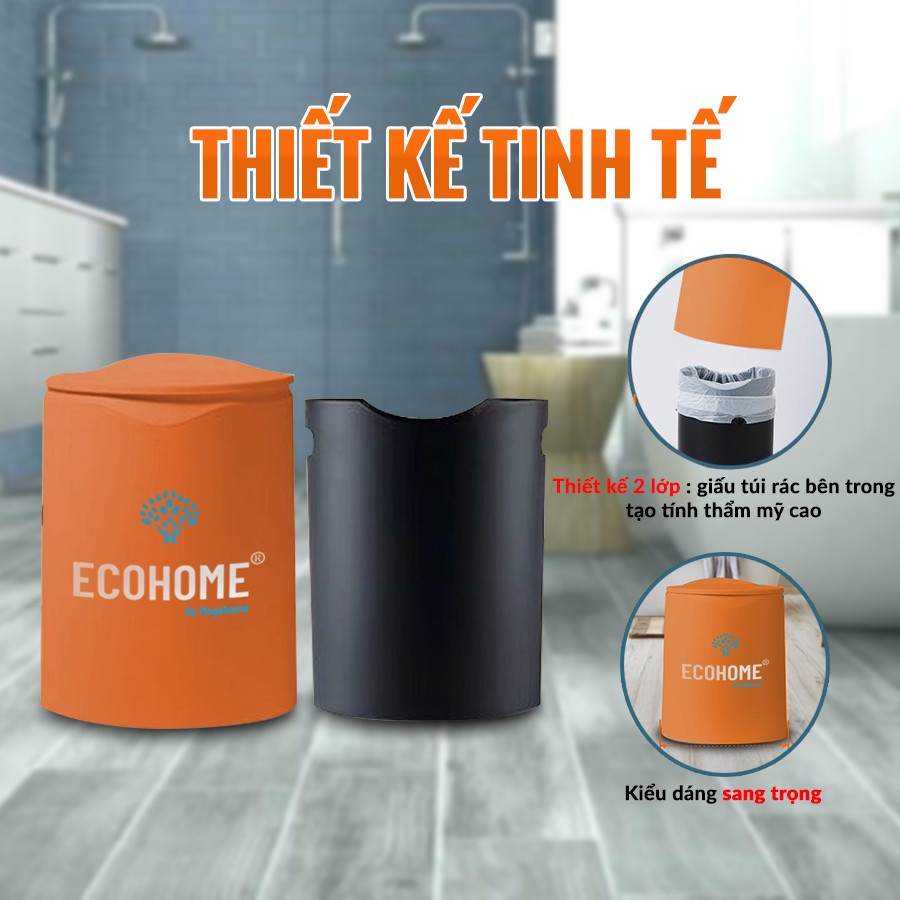 Thùng rác Megahome tròn nắp bật ecohome thích hợp mọi không gian,màu sắc sang trọng,bền đẹp