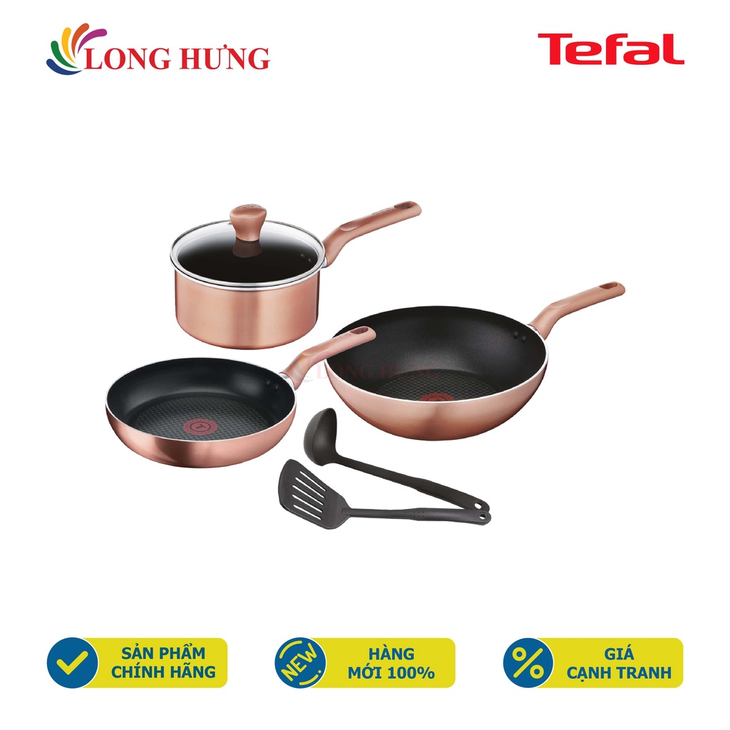 Bộ nồi chảo 6 món Tefal Cook&amp;Shine (Chảo 24/Chảo xào 28/Quánh 18/Sạn/Vá) G803S695 - Hàng chính hãng