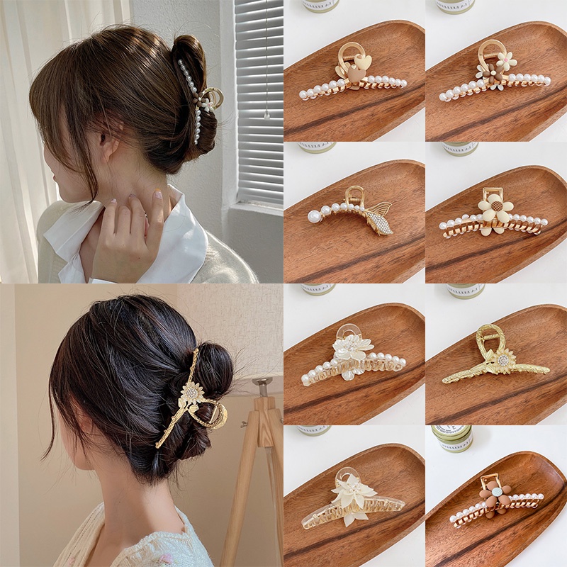 Kẹp tóc đính đá ngọc trai nhân tạo thời trang dành cho nữ
