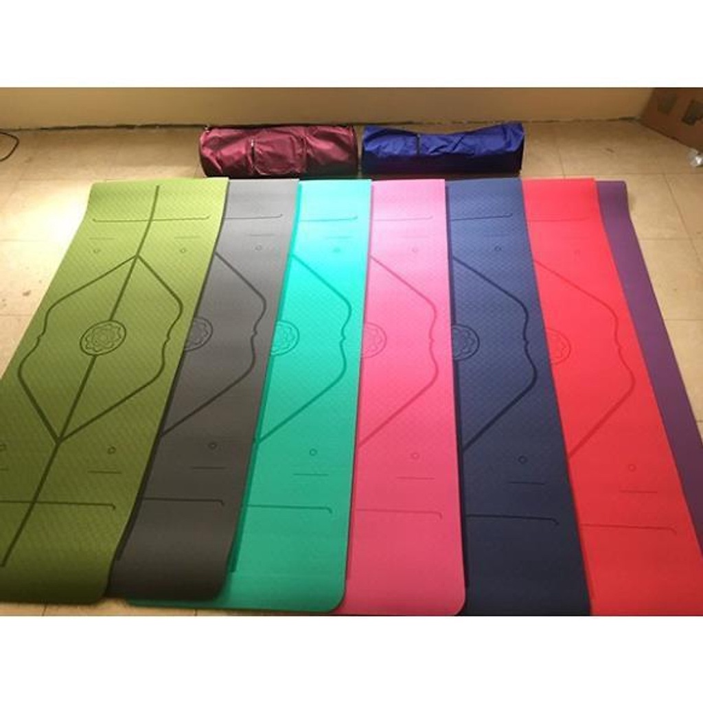 Thảm Tập Yoga Định Tuyến Cao Cấp KINGFIT Cao Su Non Tấm TPE 8mm 1 lớp và 6mm 2 lớp Chống Trượt, Túi chống nước