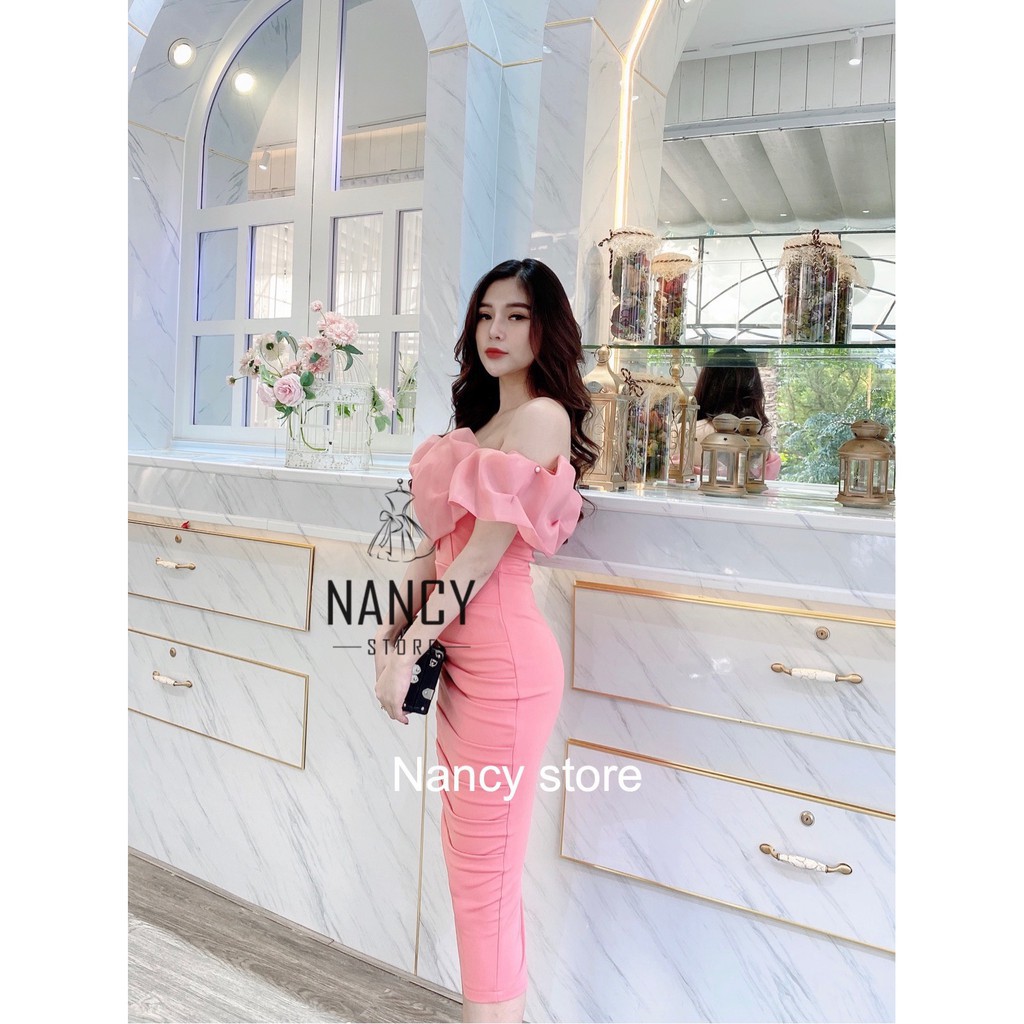 Váy body cúp ngực tay trễ hồng babe, sang chảnh Nancy A26 | BigBuy360 - bigbuy360.vn