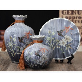 bộ gốm 2 bình 1 đĩa Xám