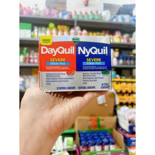 - Viên uống Dayquil, Nyquil Severe Cold & Flu Vicks Mỹ hộp 24/ 48/ 72 viên