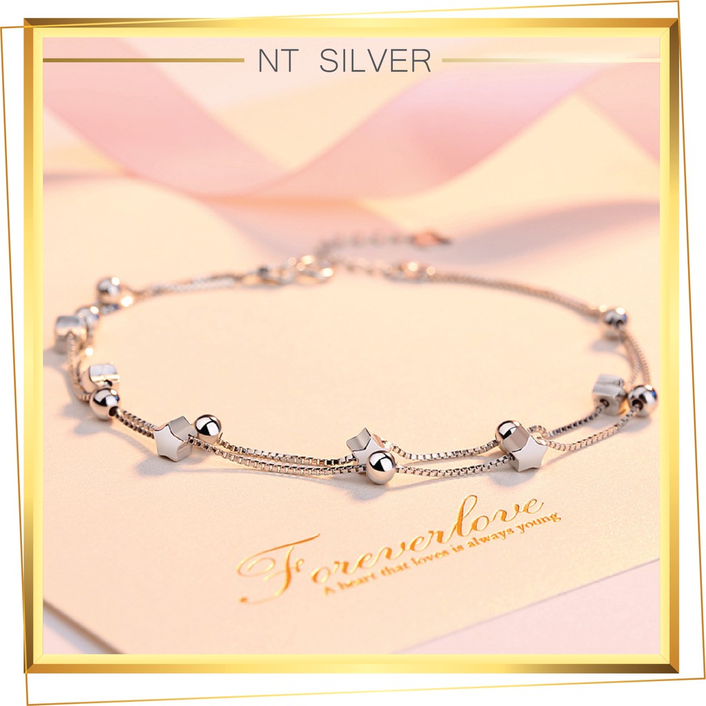 Lắc Chân Bạc Nữ Vòng Chân Bạc Ý S925 Mạ Bạch Kim Cao Cấp Hình Hạt Ngôi Sao - NT Silver